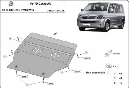 Scuturi metalice - Scut motor metalic galvanizat Volkswagen Caravelle T5 2003 - 2015 din otel de 2 mm