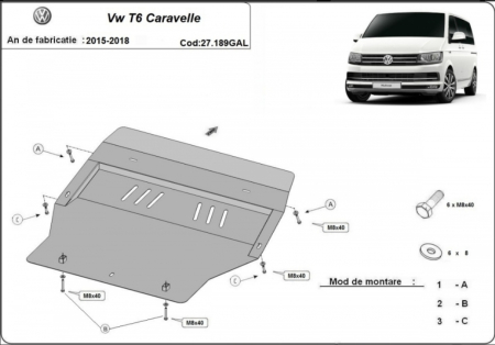 Scuturi metalice - Scut motor metalic galvanizat Volkswagen Caravelle T6 2015 - 2022 din otel de 2 mm