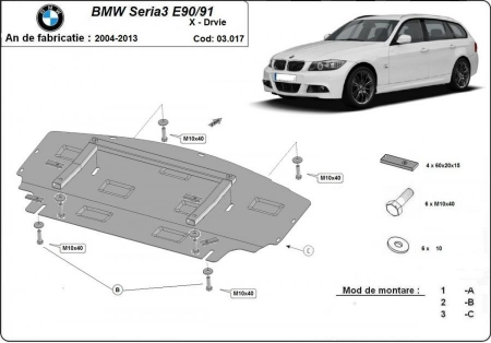 Scut motor Bmw - Scut metalic radiator si sub bara BMW Seria 3 E90 fabricat intre 2004 -2013