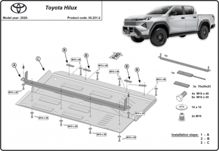 Scut motor Toyota - Scut Metalic Reductor și Catalizator Toyota Hilux 2026+