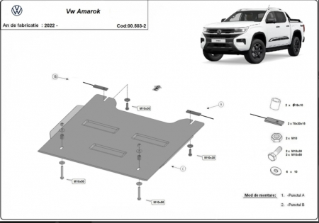 Scuturi metalice - Scut metalic reductor VW Amarok (2022 - 2026) - Oțel 3mm - Karmaster