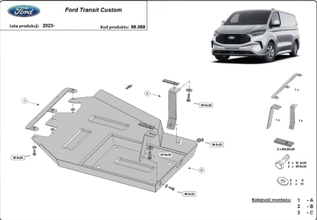 Scut motor Ford Transit Custom - Scut metalic rezervor Ad Blue Ford Transit Custom 2023 - prezent