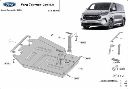 Scut motor Ford Tourneo Custom - Scut metalic oțel 2mm rezervor AdBlue Ford Tourneo Custom diesel după 2023
