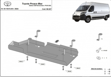 Scut motor Toyota Proace Max - Scut metalic protecție rezervor AdBlue Toyota Proace Max (2024+) cod P1001282 – Oțel 2mm