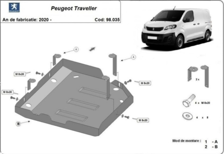 Scut motor Peugeot Traveller - Scut Metalic Rezervor AdBlue Peugeot Traveller 2016-Prezent, Grosime 2mm, Cod 98.035