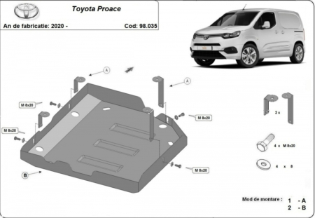 Scut motor Toyota Proace - Scut metalic de protecție pentru rezervor AdBlue Toyota Proace (2020-2026), oțel 2mm, cod 98.035