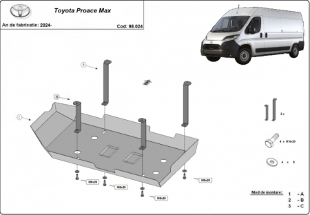Scut motor Toyota Proace Max - Scut metalic protecție rezervor AdBlue Toyota Proace Max (2024 - 2026) – Oțel 2mm