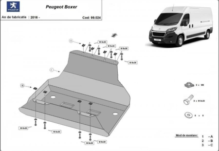 Scut motor Peugeot Boxer - Scut metalic rezervor Peugeot Boxer (2016-2025) | Oțel 13kg | Karmaster