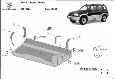 Scut Metalic Rezervor Oțel 2mm Suzuki Grand Vitara (1999 - 2005) – Protecție Rezervor Combustibil Cod 99.230