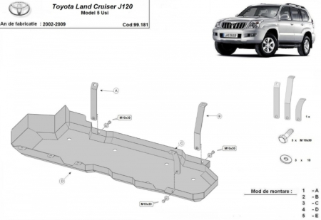 Scut Metalic Rezervor Oțel 2mm Toyota Land Cruiser J120 5 uși 2002-2009 - Protecție Combustibil [0]