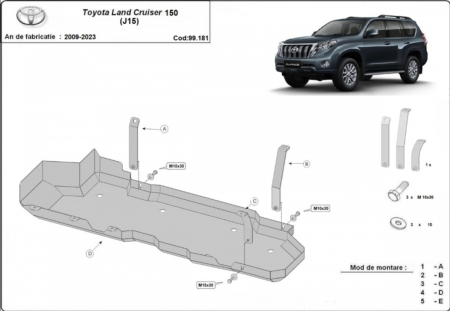 Scut motor Toyota Land Cruiser - Scut Metalic Rezervor Oțel 2mm Toyota Land Cruiser J150 2009-2023 - Protecție Combustibil