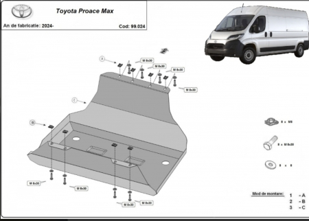 Scut motor Toyota Proace Max - Scut metalic protecție rezervor combustibil Toyota Proace Max (2024 - 2026) – Oțel 2mm