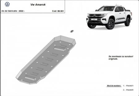 Scuturi metalice - Scut metalic rezervor VW Amarok (2022 - 2026) - Capacitate 80L - Oțel 2mm - Karmaster