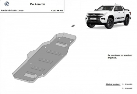 Scuturi metalice - Scut metalic rezervor VW Amarok (2022 - 2026) - Capacitate 70L - Oțel 2mm - Karmaster
