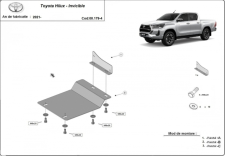 Scut motor Toyota Hilux Invincible - Scut Metalic Senzor Filtru Particule Toyota Hilux Invincible (2021 - Prezent) - Oțel 2mm
