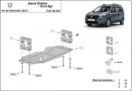 Scut motor Dacia - Scut metalic sistem STOP&GO, EGR Dacia Dokker dupa 2012