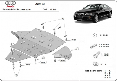 Scut motor Audi - Scut motor metalic Audi A6 dupa 2004 cu laterale