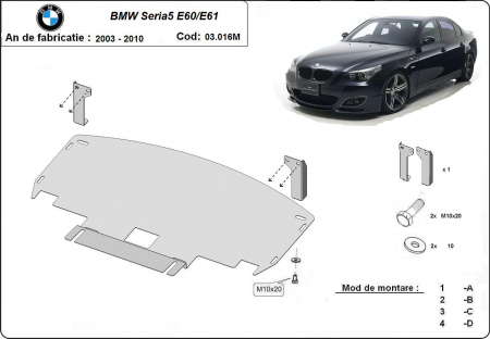 Scut motor Bmw - Scut motor metalic BMW Seria 5 E60/E61 cu bară M 2003-2010
