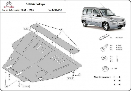 Scut motor Citroen - Scut motor metalic Citroen Berlingo 1997 - 2008