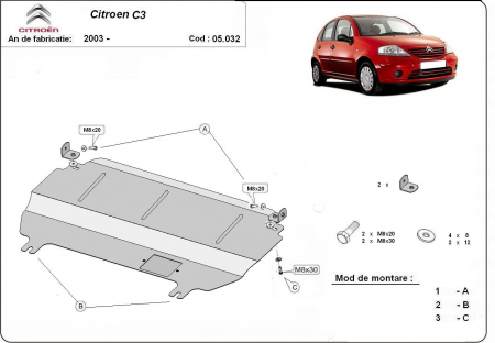 Scut motor Citroen - Scut motor metalic Citroen C 3 dupa 2003