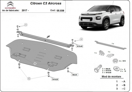 Scut motor Citroen - Scut motor metalic Citroen C3 Aircross dupa 2017
