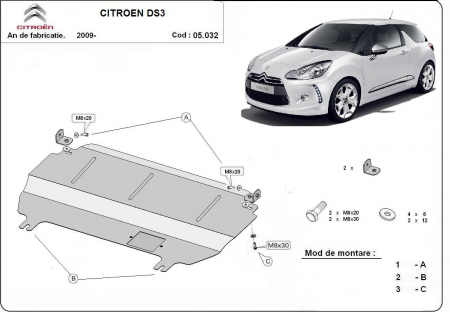 Scut motor Citroen - Scut motor metalic Citroen DS3 dupa 2009