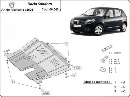 Scut motor Dacia - Scut motor metalic Dacia Sandero 2005-2012
