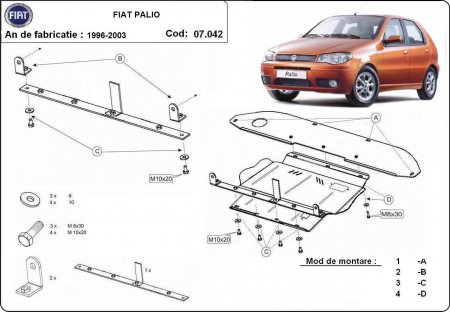 Scut motor Fiat - Scut motor metalic Fiat Palio 1996-2003