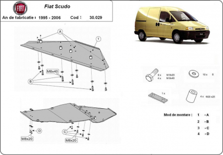 Scut motor Fiat - Scut motor metalic Fiat Scudo 1995 - 2006