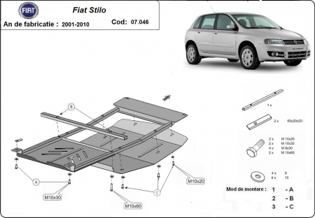 Scut motor Fiat - Scut motor metalic Fiat Stilo fabricat dupa 2001, motorizare 1.4, 1.6, 1.8