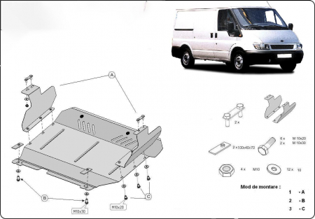 Scut motor Ford - Scut motor metalic Ford Transit 2001-2006, 2.0Td, 2.4Td (tractiune fata)
