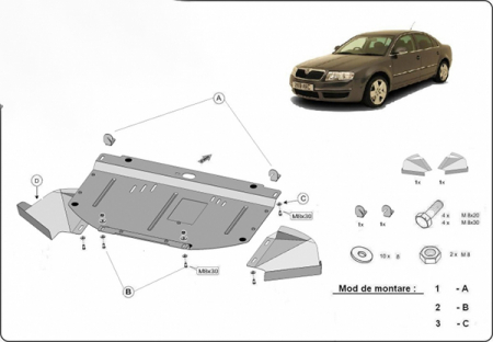 Scut motor Skoda - Scut motor metalic frontal Skoda Superb 2001-2008