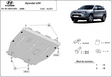Scut motor Hyundai - Scut motor metalic Hyundai ix55, motorizare 2.0 Crdi, 2.0 Mpi, 2WD, 4WD, dupa 2009