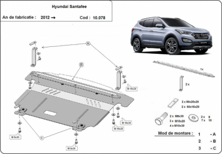 Scut motor Hyundai - Scut motor metalic Hyundai Santa Fe dupa 2012