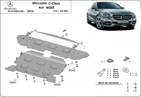 Scut motor Mercedes - Scut motor metalic Mercedes C-Class W205 4x4 dupa 2014