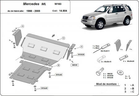 Scut motor Mercedes - Scut motor metalic Mercedes ML W163 1998-2005