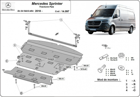 Scut motor Mercedes Sprinter - Scut motor metalic Mercedes Sprinter tractiune fata dupa 2018