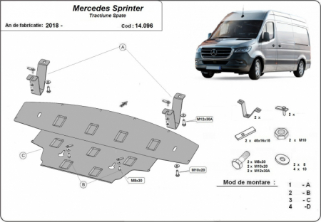 Scut motor Mercedes Sprinter - Scut motor metalic Mercedes Sprinter tractiune spate dupa 2018