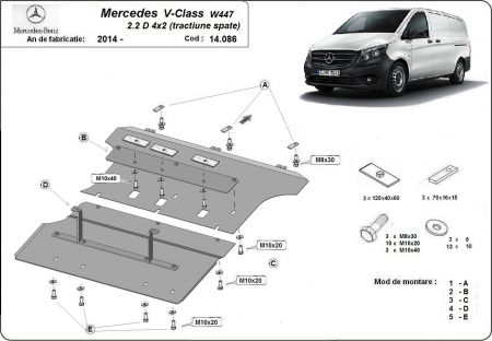 Scut motor Mercedes - Scut motor metalic Mercedes V-Class W447 2.2 D, 4x2 (tractiune spate) dupa 2014