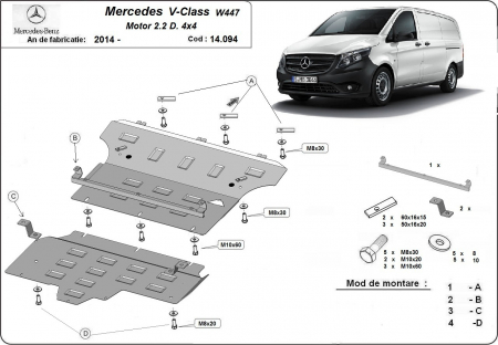 Scut motor Mercedes - Scut motor metalic Mercedes V-Class W447 - 2.2 D, 4x4 dupa 2014