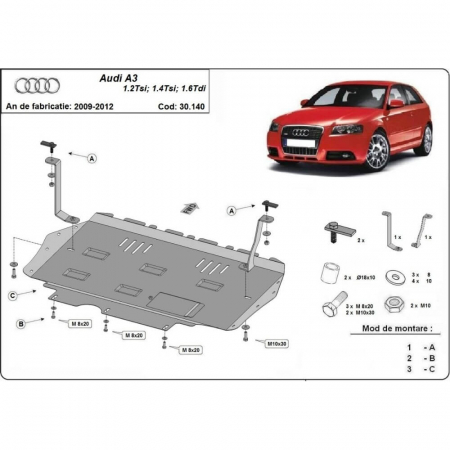 Scut motor Audi - Scut motor metalic Audi A3 fabr 2008-2012 (1.2 tsi, 1.4 tsi, 1.6 tdi)