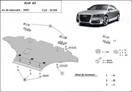 Scut motor Audi - Scut motor metalic Audi A5 diesel dupa 2008