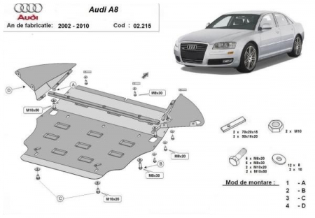 Scut motor Audi - Scut motor metalic Audi A8 2002 - 2010