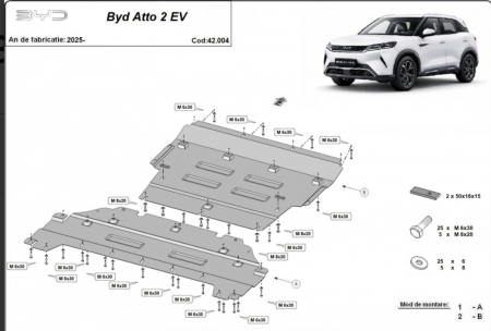 Scut motor BYD - Scut Motor Metalic Oțel 2mm BYD Atto 2 (2025-2026) – Protecție Motor, Cutie și Caseta Direcție, Cod 42.004