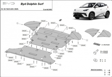 Scut motor BYD - Scut Motor Metalic Oțel 2mm BYD Dolphin Surf (2025-2026) – Protecție Motor, Radiator și Bară Față, Cod 42.003
