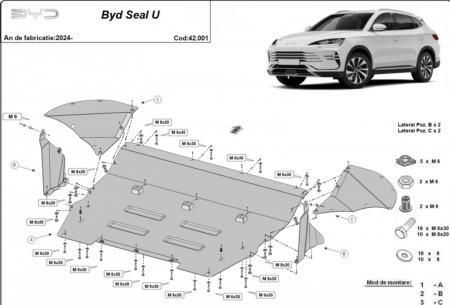 Scut motor BYD - Scut Motor Metalic Oțel 2mm BYD Seal U (2024-2026) – Protecție Motor, Cutie, Radiator și Bară Față, Cod 42.001