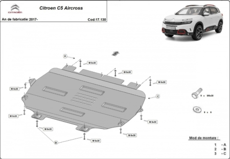 Scuturi metalice - Scut Motor Metalic Premium Citroen C5 Aircross 2017 - 2026 Grosime 2mm Cod Produs 17.130