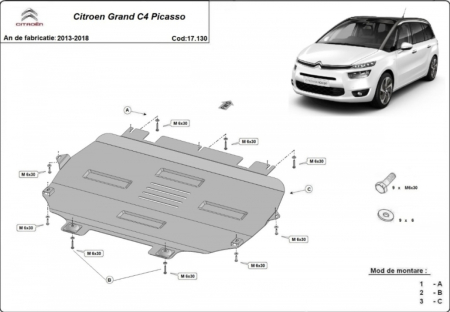 Scut motor Citroen Grand C4 Picasso - Scut motor metalic oțel 2mm Citroen Grand C4 Picasso 2013-2018 Model 1