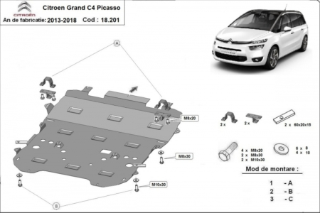 Scut motor Citroen Grand C4 Picasso - Scut motor metalic oțel 2mm Citroen Grand C4 Picasso 2013-2018 Model 2