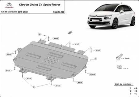 Scut motor Citroen Grand C4 Spacetourer - Scut motor metalic oțel 2mm Citroen Grand C4 Spacetourer 2018-2022